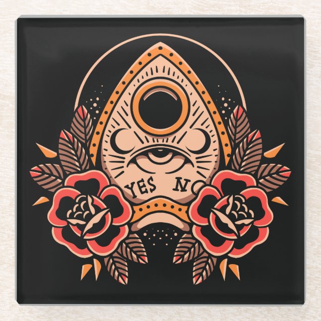 Dessous-de-verre En Verre Dessous de verre de tatouage Planchette Old School (Devant)