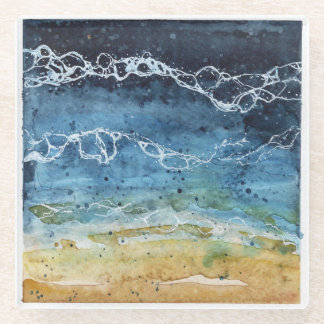 Dessous-de-verre En Verre Dessous de verre des vagues aquarelle