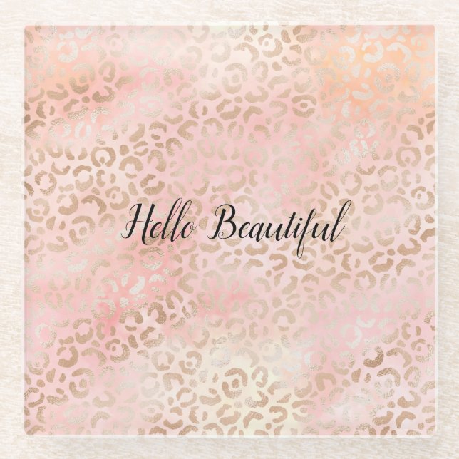 Dessous-de-verre En Verre Dessous de verre Empreinte de léopard Fille Rose O (Devant)