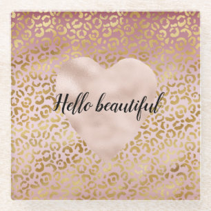 Dessous-de-verre En Verre Dessous de verre Empreinte de léopard Pink Gold Om