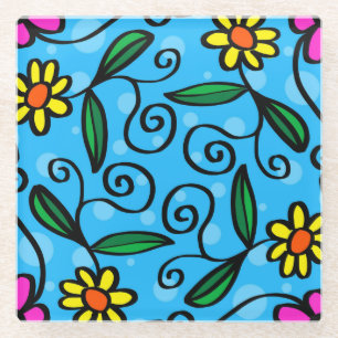 Dessous-de-verre En Verre Dessous de verre en verre à motif floral abstrait