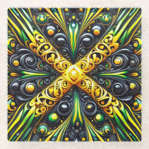 Dessous-de-verre En Verre Dessous de verre en verre aux couleurs jamaïcaines