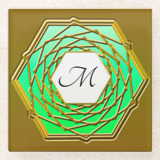 Dessous-de-verre En Verre Dessous de verre en verre avec design or et Hexago