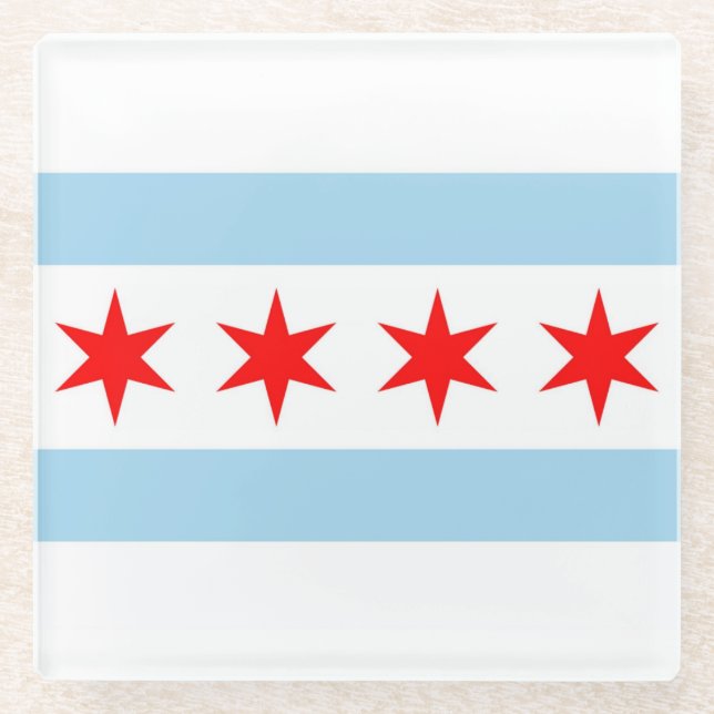 Dessous-de-verre En Verre Dessous de verre en verre avec drapeau de Chicago, (Devant)