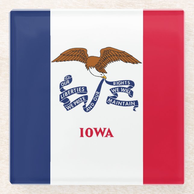 Dessous-de-verre En Verre Dessous de verre en verre avec drapeau de l'Iowa,  (Devant)