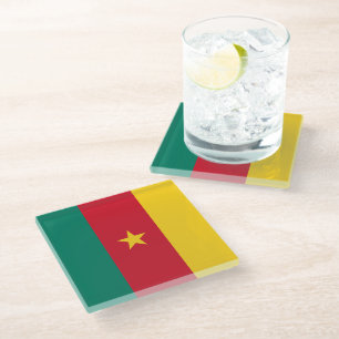 Dessous-de-verre En Verre Dessous de verre en verre avec drapeau du Cameroun