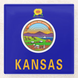 Dessous-de-verre En Verre Dessous de verre en verre avec drapeau du Kansas, 