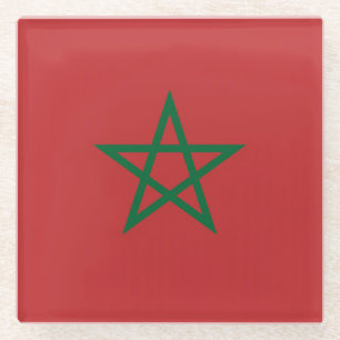 Dessous-de-verre En Verre Dessous de verre en verre avec drapeau du Maroc