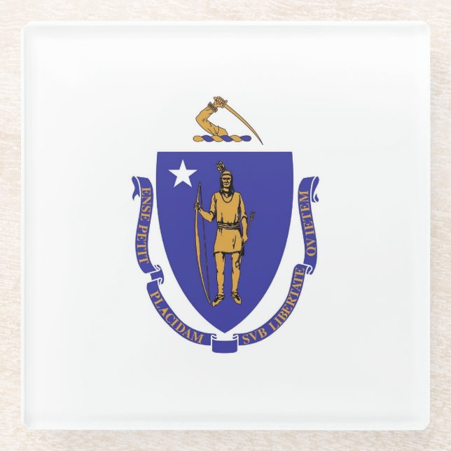 Dessous-de-verre En Verre Dessous de verre en verre avec drapeau du Massachu (Devant)