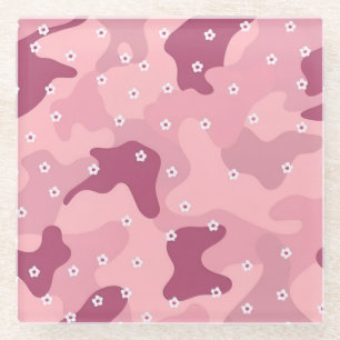 Dessous-de-verre En Verre Dessous de verre en verre camouflage fleurs rose B