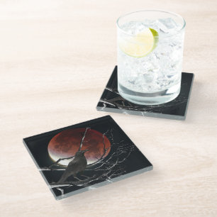 Dessous-de-verre En Verre Dessous de verre en verre, Corbeau en rouge et noi