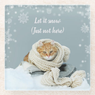 Dessous-de-verre En Verre Dessous de verre en verre de chat à neige