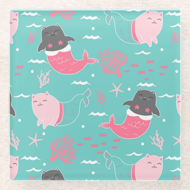 Dessous-de-verre En Verre Dessous de verre en verre de chats mignons (Devant)