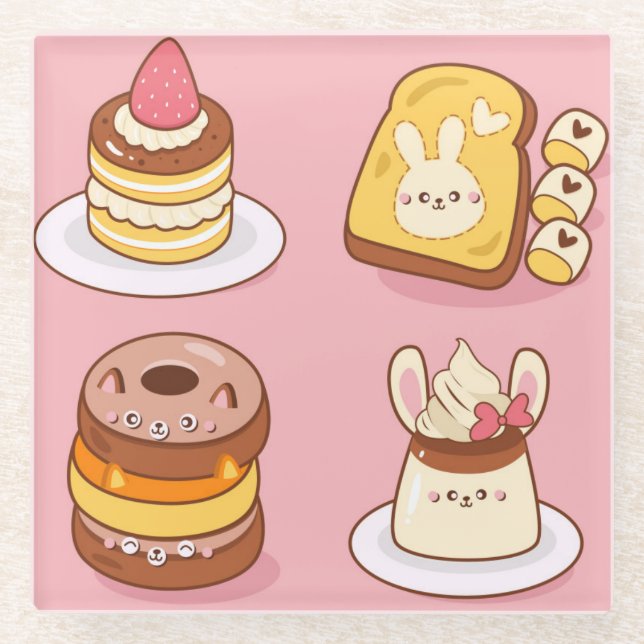 Dessous-de-verre En Verre Dessous de verre en verre de cuisine Kawaii (Devant)