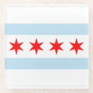 Dessous-de-verre En Verre Dessous de verre en verre de drapeau de Chicago