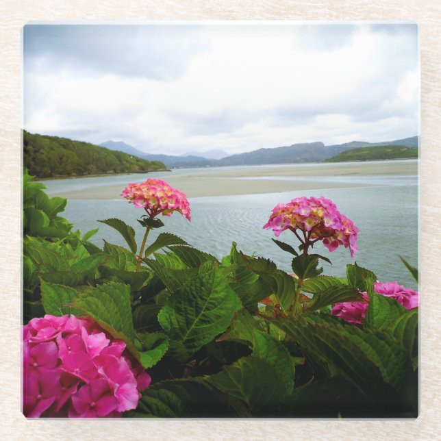 Dessous-de-verre En Verre Dessous de verre en verre de fleurs roses (Devant)