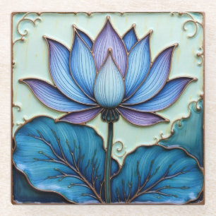 Dessous-de-verre En Verre Dessous de verre en verre de Lotus violet et bleu