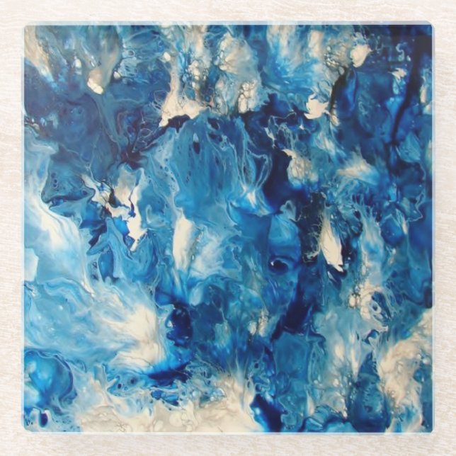 Dessous-de-verre En Verre Dessous de verre en verre de marbre bleu brillant (Devant)