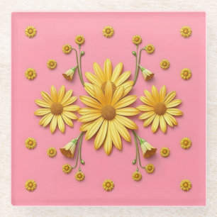 Dessous-de-verre En Verre Dessous de verre en verre de marguerites en or ros