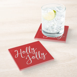 Dessous-de-verre En Verre Dessous de verre en verre de Noël Red Holly Jolly