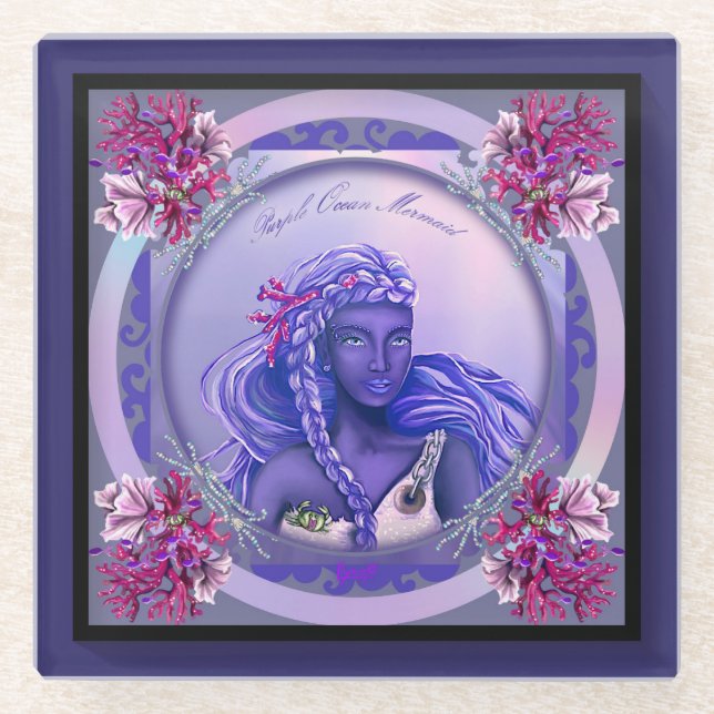Dessous-de-verre En Verre Dessous de verre en verre de sirène d'océan violet (Devant)