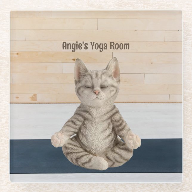 Dessous-de-verre En Verre Dessous de verre en verre de Yoga de chat (Devant)