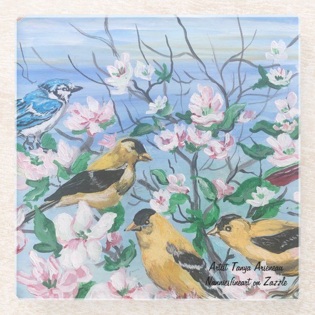 Dessous-de-verre En Verre Dessous de verre en verre d'oiseaux Art acrylique  (Devant)