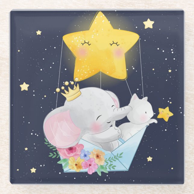 Dessous-de-verre En Verre Dessous de verre En Verre Eléphant Et Kitten (Devant)