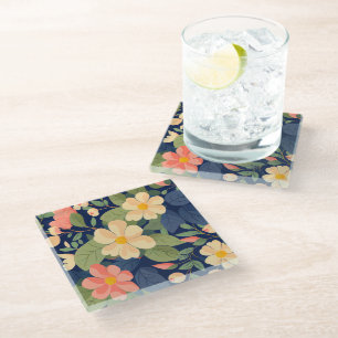 Dessous-de-verre En Verre Dessous de verre en verre fleurs botaniques rose p