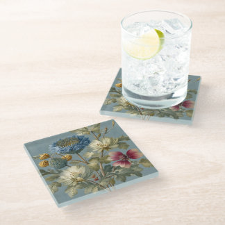 Dessous-de-verre En Verre Dessous de verre en verre floral bleu et ivoire vi
