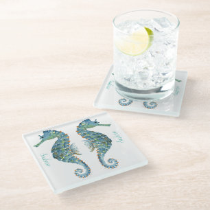 Dessous-de-verre En Verre Dessous de verre en verre - Hippocampe nautique