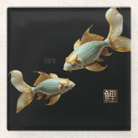 Dessous de verre en verre/Koi en porcelaine/Dessou