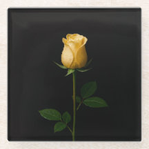Dessous de verre en verre noir 4 Luxe, Rose jaune