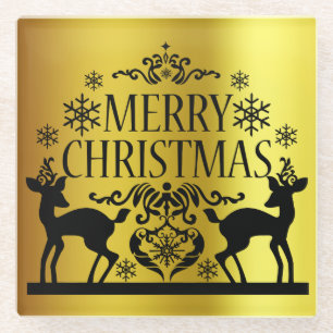 Dessous-de-verre En Verre Dessous de verre en verre noir faux or Joyeux Noël