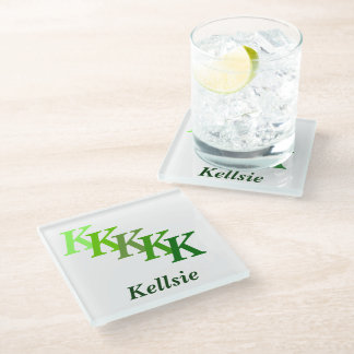 Dessous-de-verre En Verre Dessous de verre en verre - Nom vert et initiales