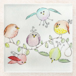 Dessous-de-verre En Verre Dessous de verre en verre - Oiseaux soyeux