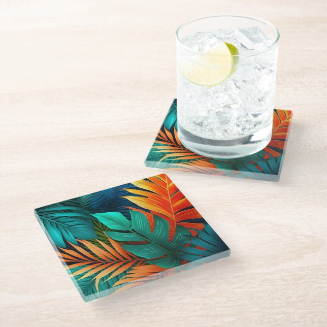 Dessous-de-verre En Verre Dessous de verre en verre Palmes tropicales Imprim (Incliné)