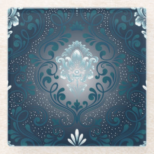 Dessous-de-verre En Verre Dessous de verre en verre Peacock et Cyan Damask
