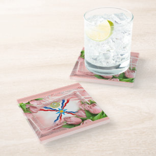 Dessous-de-verre En Verre Dessous de verre en verre Rose assyrien