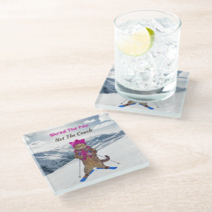 Dessous-de-verre En Verre Dessous de verre en verre, Shred the Pow Ski Cat