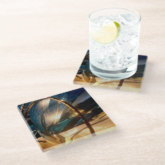 Dessous-de-verre En Verre Dessous de verre en verre turquoise et or