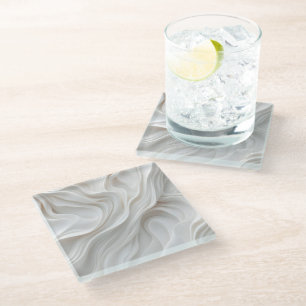 Dessous-de-verre En Verre Dessous de verre en verre vague en marbre blanc mi