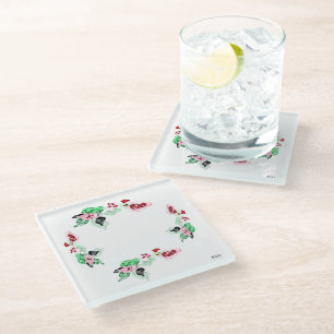 Dessous-de-verre En Verre Dessous de verre en verre : VIN AVEC ROSES