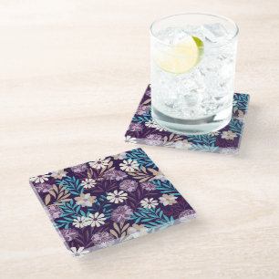 Dessous-de-verre En Verre Dessous de verre Floral Bourgogne et bleu