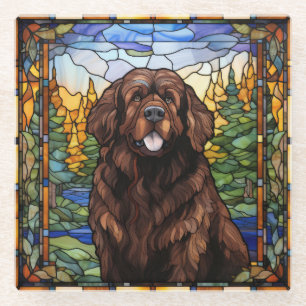 Dessous-de-verre En Verre Dessous de verre pour chien Terre-Neuve marron
