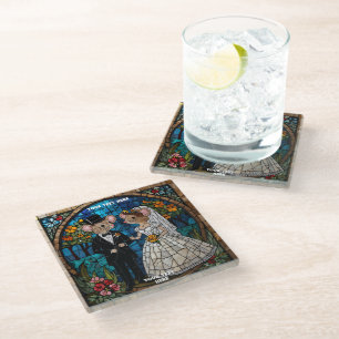Dessous-de-verre En Verre Dessous de verre pour les mariés Souris mignonne