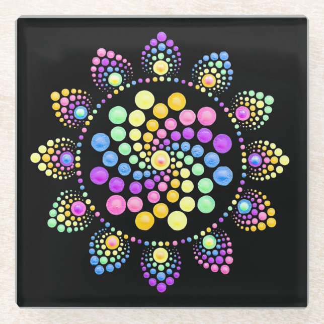 Dessous-de-verre En Verre Dessous de verre Rainbow Dot Art Mandala (Devant)