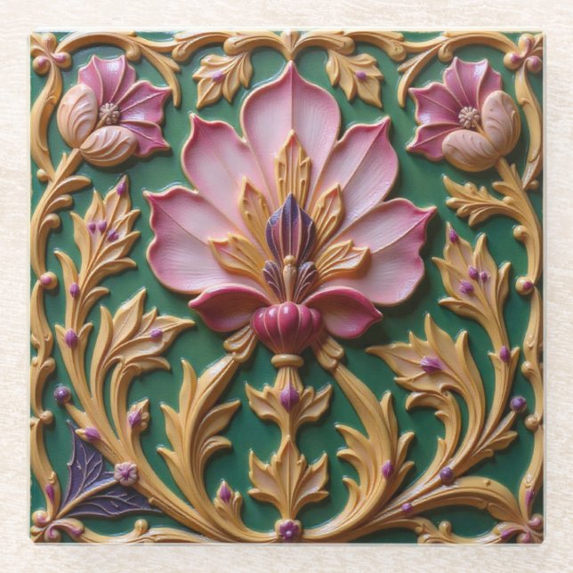 Dessous-de-verre En Verre Dessous de verre rose Lotus (Devant)