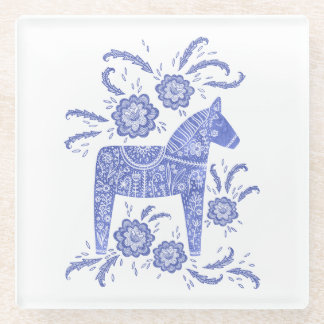 Dessous-de-verre En Verre Dessous de verre suédois Dala Horse bleu et blanc 