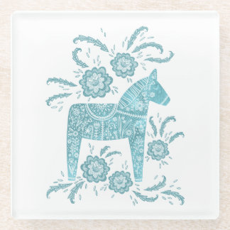 Dessous-de-verre En Verre Dessous de verre suédois Dala Horse vert et blanc